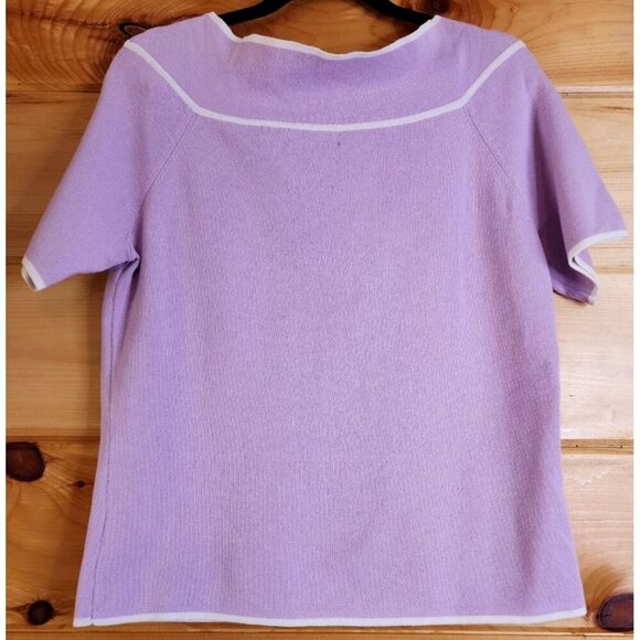 Designer Originals Purple White Trim Short Sleeve Knit Top Sweater Bow Large - Picture 8 of 16